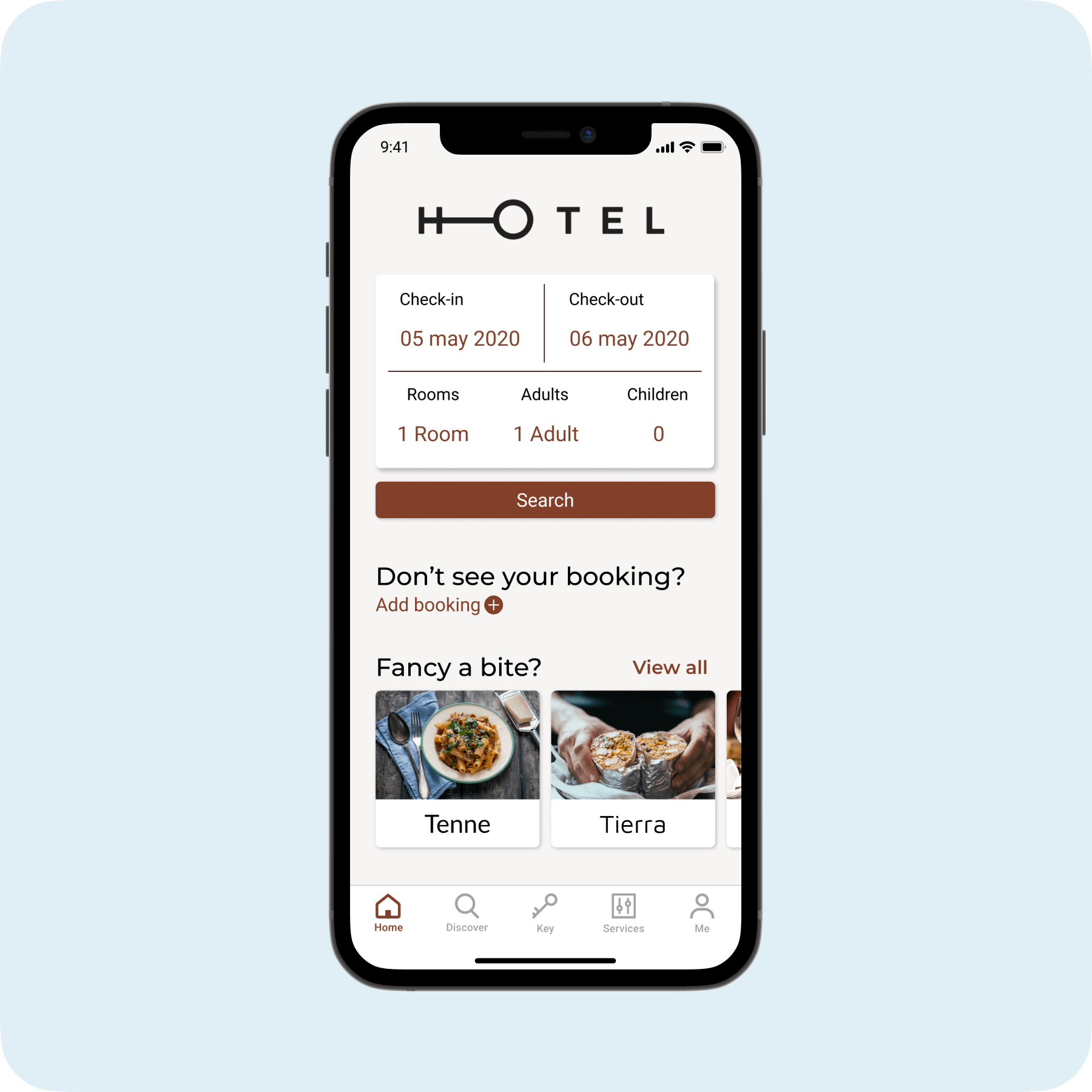 screenshots of hotel app